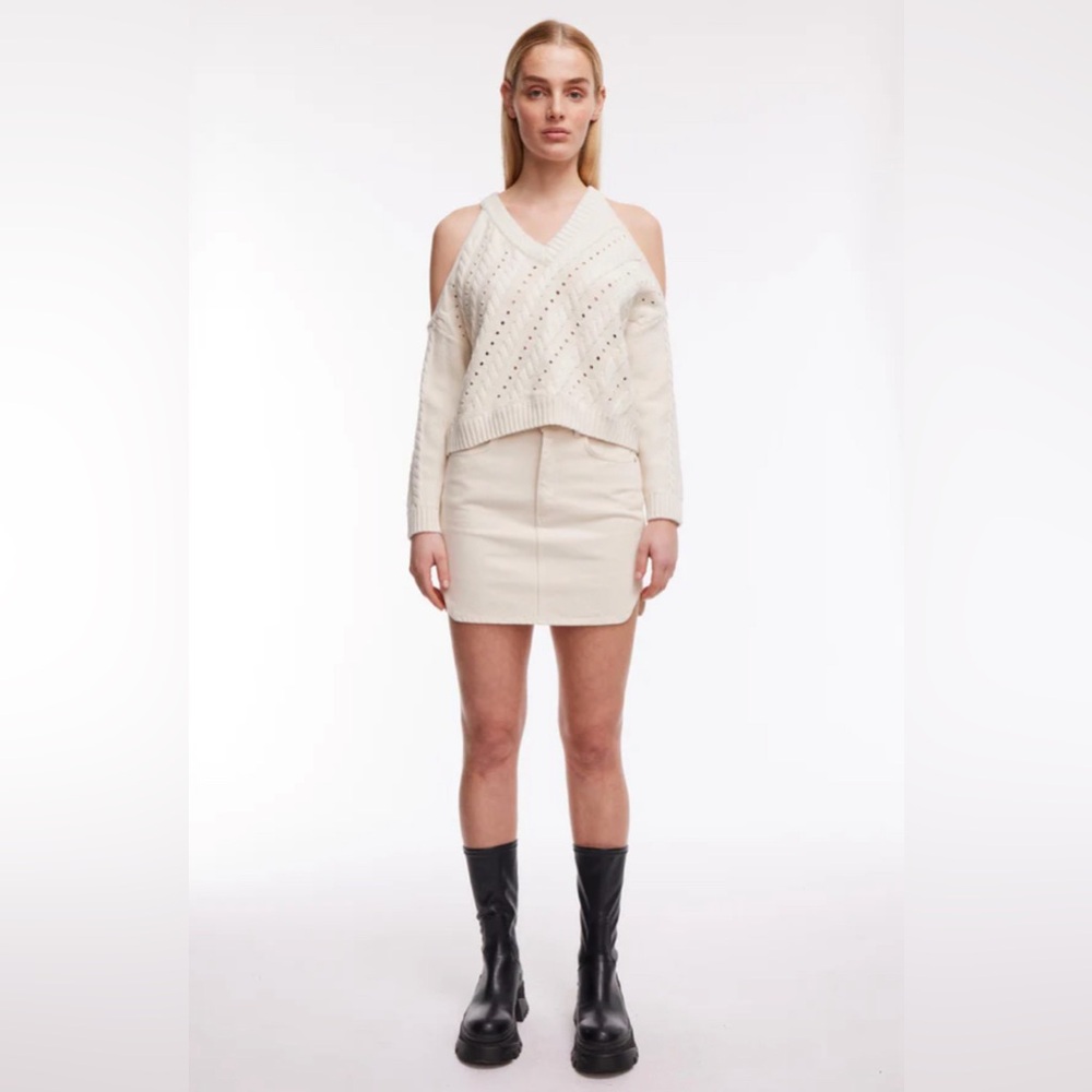 Cream denim Oval Square mini skirt, size XS